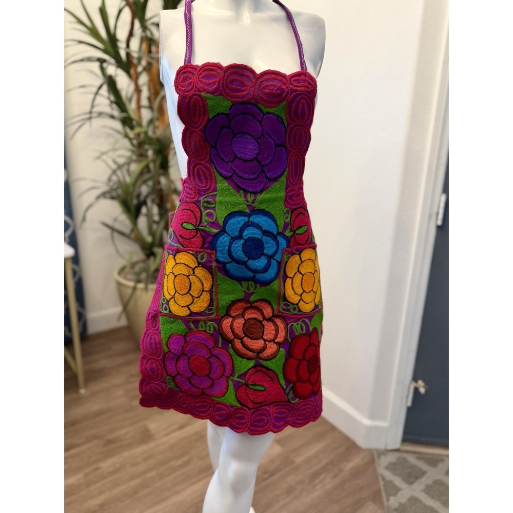 NEW Mexican Embroidered Bib Apron Vibrant Floral MAYA INKA Artisan Boho Folk Art